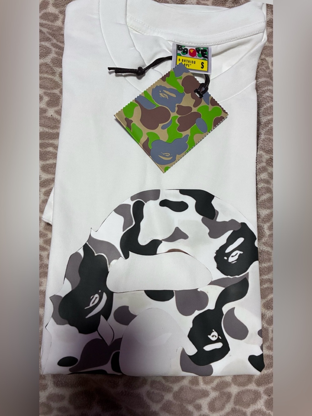 A Bathing Ape Shall Never Kill Ape Camo Tee White & Black Small